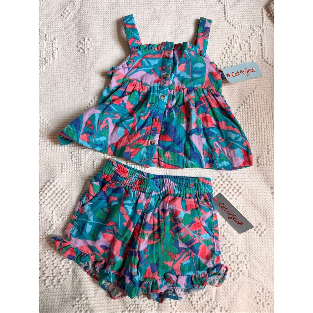 NWT Cat & Jack 2T Tropical Ruffle Tank Set